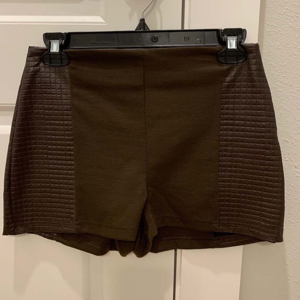 Brown Stretchy Shorts with Leather on Sides